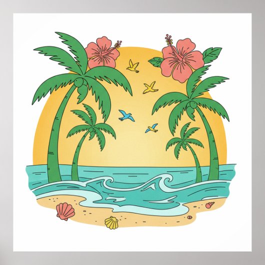 Palm Paradise Tropical Beach Poster (Voorkant)