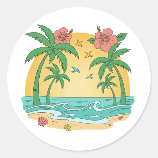 Palm Paradise Tropical Beach Sticker (Voorkant)