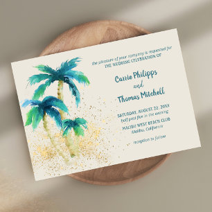 Palm Paradise   Tropisch strand Mint Blue Wedding Kaart