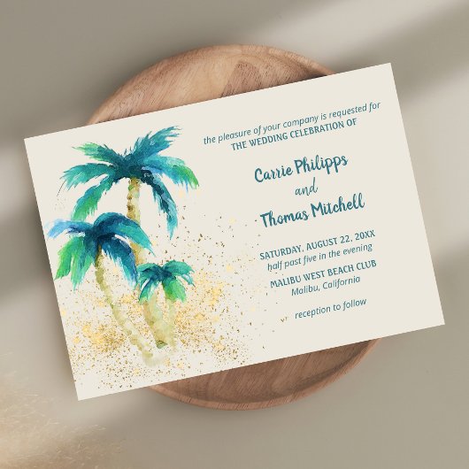 Palm Paradise | Tropisch strand Mint Blue Wedding Kaart