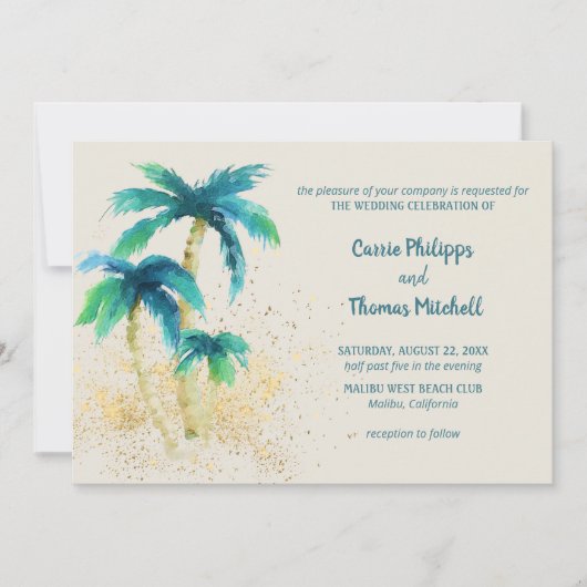 Palm Paradise | Tropisch strand Mint Blue Wedding Kaart (Voorkant)