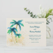 Palm Paradise | Tropisch strand Mint Blue Wedding Kaart (Staand voorkant)
