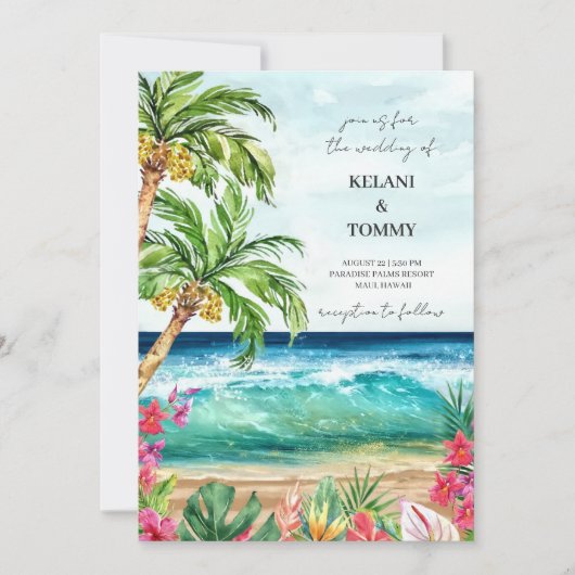 Palm Paradise | Tropische strandbestemming bruilof Kaart (Voorkant)