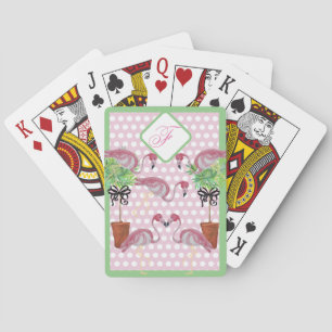 Palm Pink Flamingo Flamingos Green Pokerkaarten