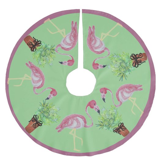 Palm Pink Flamingo Flamingos Terra Cotta Pots Kerstboom Rok (Voorkant)