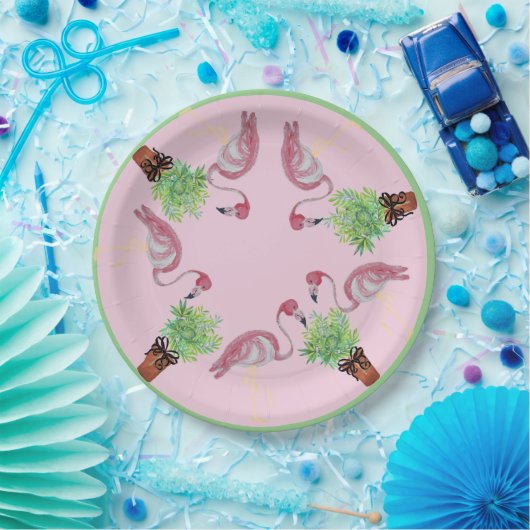 Palm Pink Flamingo Flamingos Terra Cotta Pots Papieren Bordje (Feest)