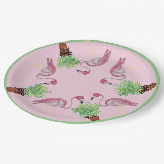 Palm Pink Flamingo Flamingos Terra Cotta Pots Papieren Bordje