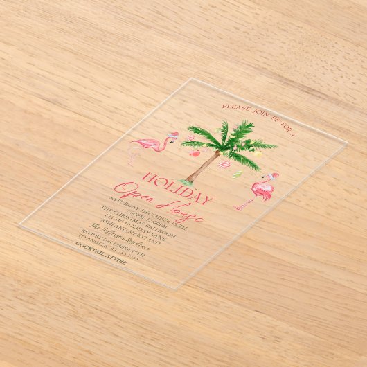 Palm Pink Flamingos Holiday Open House Acryl Uitnodigingen (Laagn)