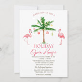Palm Pink Flamingos Holiday Open House Kaart (Voorkant)