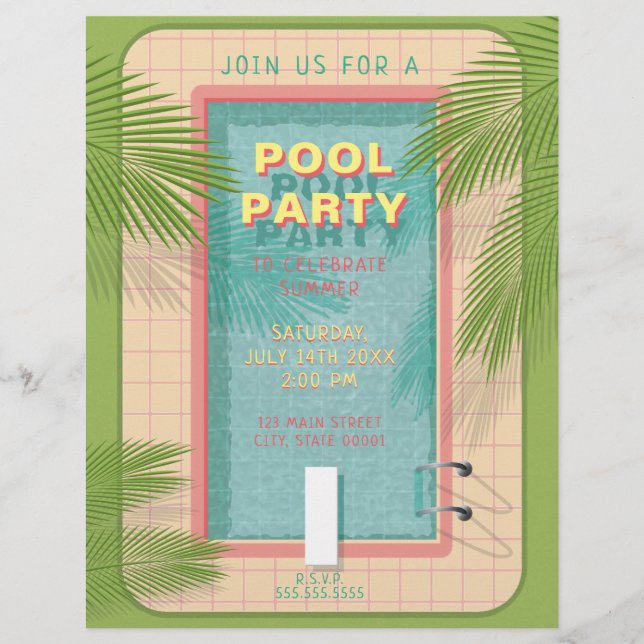 Palm Pool Party Flyer-uitnodiging (Voorkant)