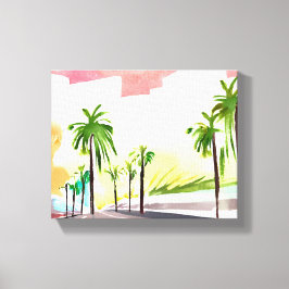 Palm Road | Hedendaagse Aquarel Californië Canvas Afdruk
