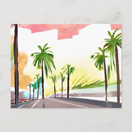 Palm Road | Moderne hedendaagse Waterverf Briefkaart (Voorkant)