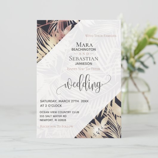 *~* Palm RSVP QR AR21 Tropische foto bruiloft Kaart (Staand voorkant)