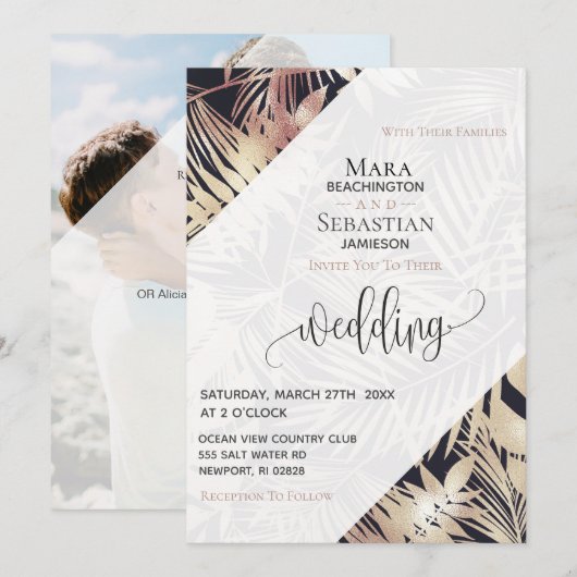 *~* Palm RSVP QR AR21 Tropische foto bruiloft Kaart (Voorkant / Achterkant)