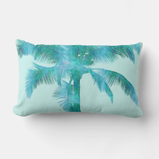 Palm Silhouette Blue Waterverf Background Texture Kussen (Voorkant)