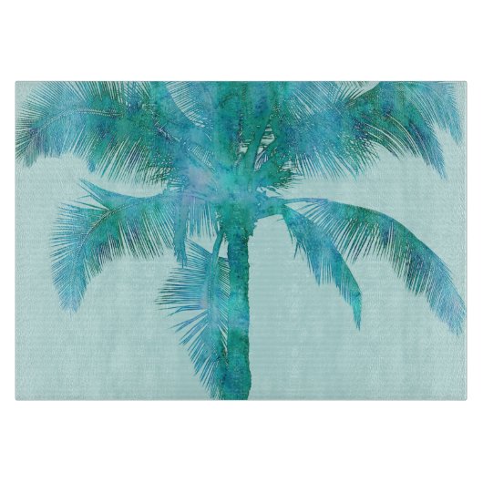 Palm Silhouette Blue Waterverf Background Texture Snijplank (Voorkant)