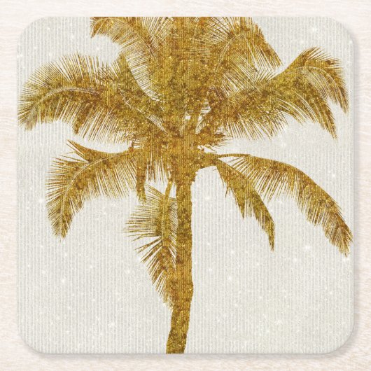 Palm Silhouette Gold Faux Glitter Tropical Design Kartonnen Onderzetters (Voorkant)