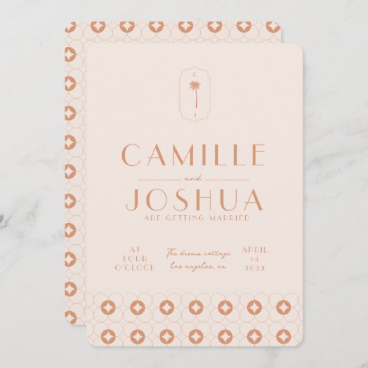 Palm spring retro bruiloft kaart (Voorkant / Achterkant)