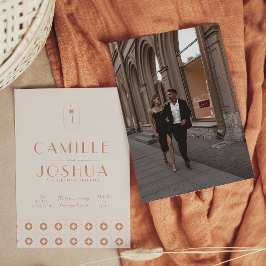 Palm spring retro bruiloft kaart