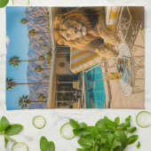 Palm Springs 1950 Poolside Leeuw Loungeren Theedoek (Gevouwen)