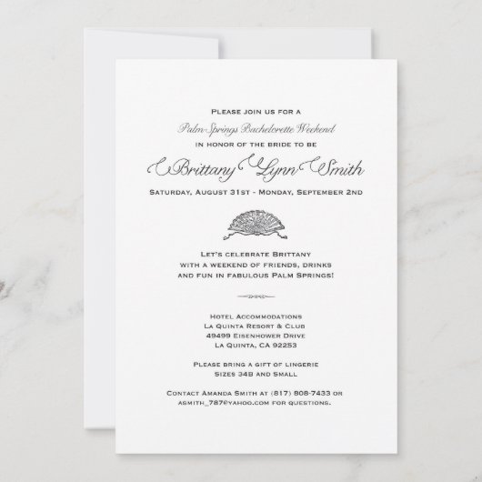 Palm Springs Bachelorette Party Uitnodigen-Custom Kaart (Achterkant)