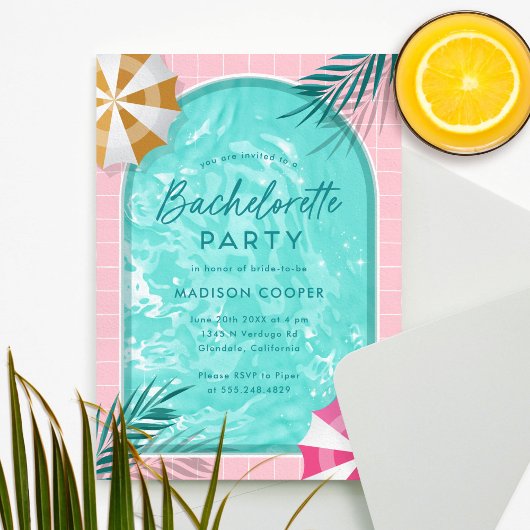 Palm Springs Bachelorette Zwembad Party Roze Kaart