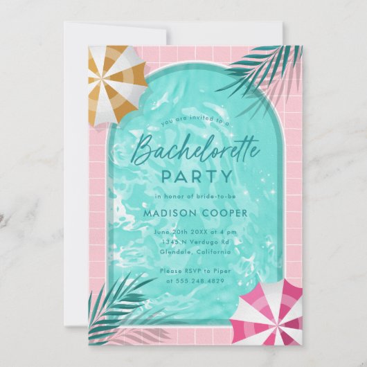 Palm Springs Bachelorette Zwembad Party Roze Kaart (Voorkant)