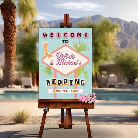 Palm Springs Beach Wedding Mod Retro Welkomstbord Poster