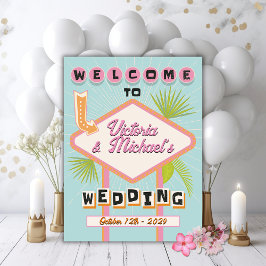 Palm Springs Beach Wedding Mod Retro Welkomstbord Poster