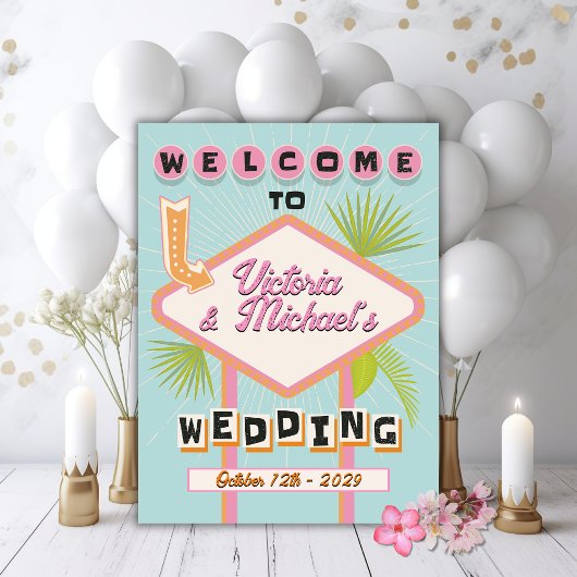Palm Springs Beach Wedding Mod Retro Welkomstbord Poster