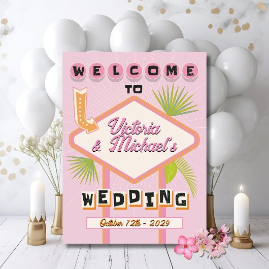 Palm Springs Beach Wedding Mod Retro Welkomstbord Poster