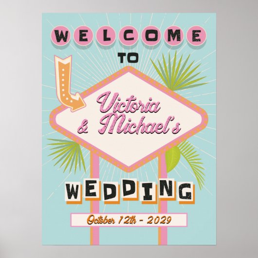 Palm Springs Beach Wedding Mod Retro Welkomstbord Poster (Voorkant)