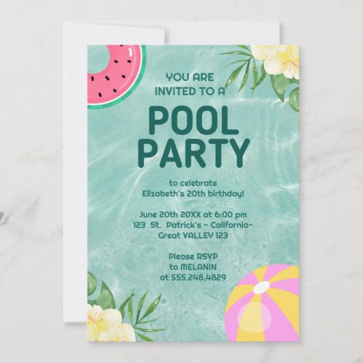 Palm Springs Blue Adult Pool Party Uitnodiging (Voorkant)