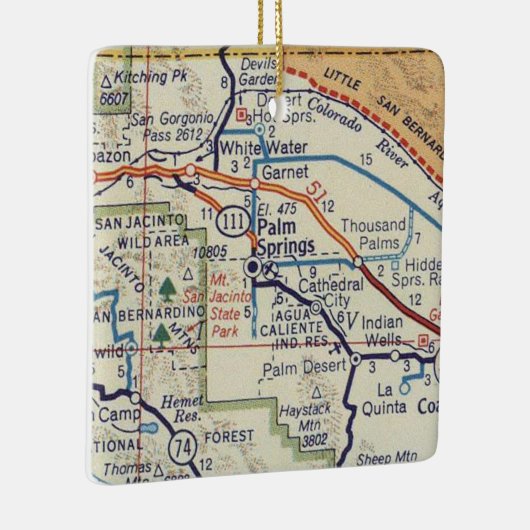 Palm Springs CA Retro Map Keramisch Ornament (Rechts)
