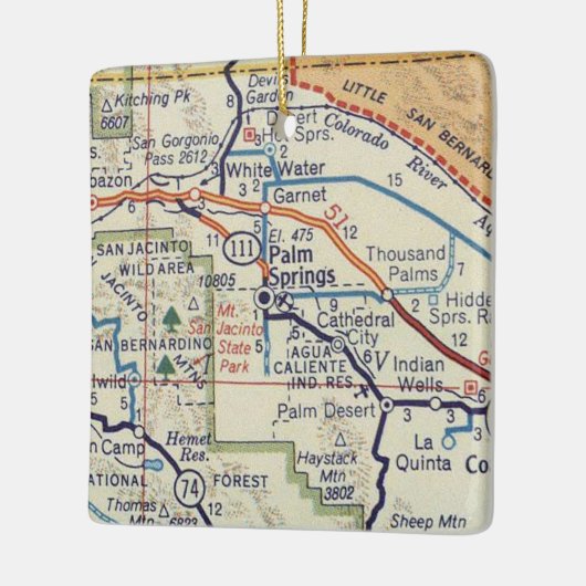 Palm Springs CA Retro Map Keramisch Ornament (Links)