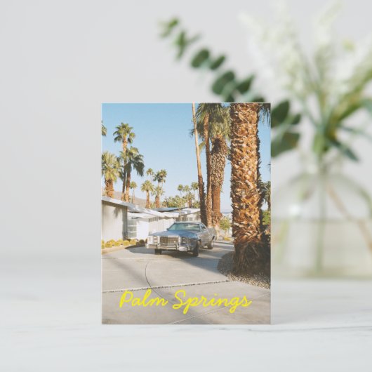 Palm Springs California Classic Auto en Palm Trees Briefkaart (Staand voorkant)