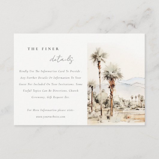 Palm Springs California Landschap Wedding Details Informatiekaartje (Voorkant)