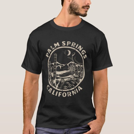 Palm Springs California Linocut Desert Illustratie T-shirt (Voorkant)