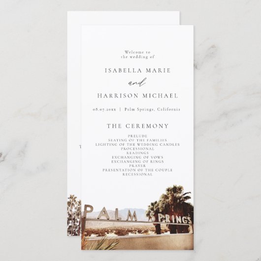 PALM SPRINGS California Palm Tree Wedding Programm Bedankkaart (Voorkant / Achterkant)