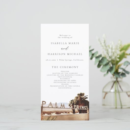 PALM SPRINGS California Palm Tree Wedding Programm Bedankkaart (Staand voorkant)