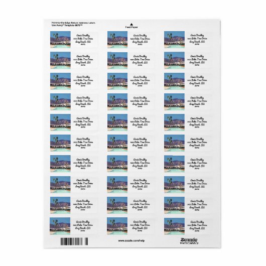 Palm Springs California Pool Hotel Bomen Adres Etiket (Full Sheet)