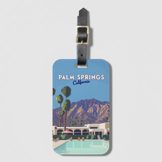 Palm Springs California Pool Hotel Bomen Retro Bagagelabel (Voorkant (verticaal))