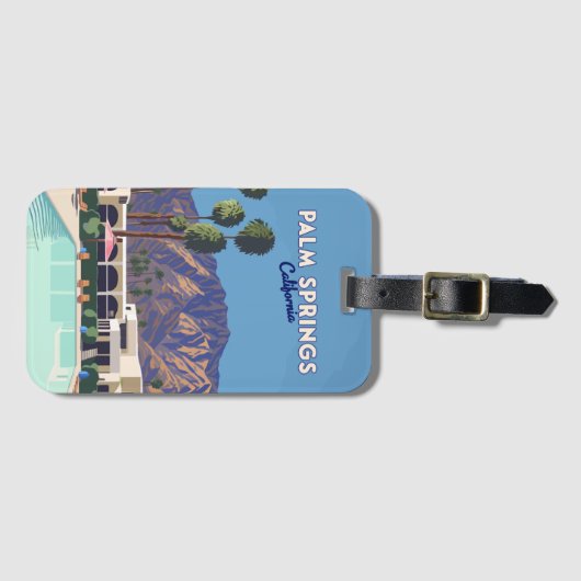 Palm Springs California Pool Hotel Bomen Retro Bagagelabel (Voorkant (horizontaal))