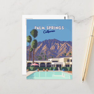 Palm Springs California Pool Hotel Bomen Retro Briefkaart