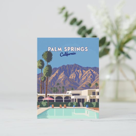 Palm Springs California Pool Hotel Bomen Retro Briefkaart (Staand voorkant)