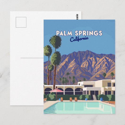 Palm Springs California Pool Hotel Bomen Retro Briefkaart (Voorkant / Achterkant)