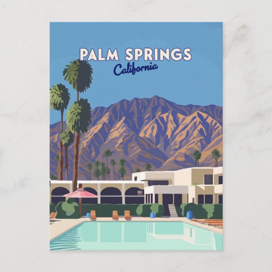 Palm Springs California Pool Hotel Bomen Retro Briefkaart (Voorkant)