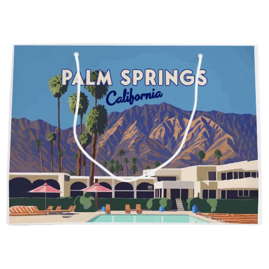 Palm Springs California Pool Hotel Bomen Retro Groot Cadeauzakje (Voorkant)