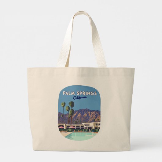 Palm Springs California Pool Hotel Bomen Retro Grote Tote Bag (Achterkant)