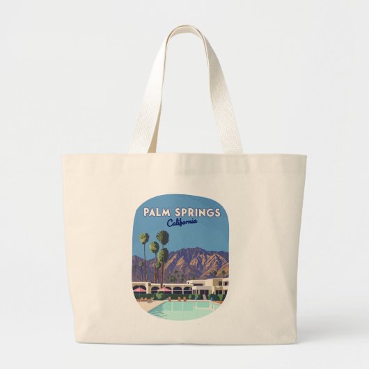 Palm Springs California Pool Hotel Bomen Retro Grote Tote Bag (Voorkant)